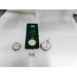 A Silver pocket watch and 2 silver fob  watches