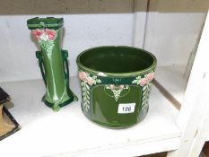 An Art Nouveau style vase and jardiniere (jardiniere has chip in rim)
