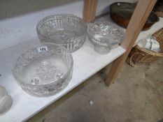2 cut glass bowls and one other