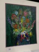 An unframed oil on card abstract painting by Dorothy Lee Roberts