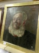 An oil on board portrait of an old man, E Hulton Sains 1898, image 47 x 42,