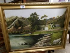An oil on board country scene signed Grossi, image 60 x 43cm,