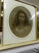 An oval pastel portrait of a young girl, frame a/f, image 54 x 46cm,