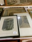 A framed and glazed etching of Lincoln Cloisters and 2 other framed and glazed pictures
