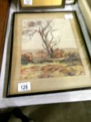 An original watercolour of tree in winter signed Fred Lawson