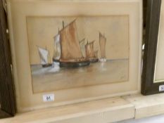 An unframed watercolour nautical scene signed H Hall, image 38 x 26cm,