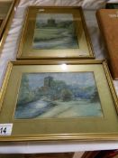 2 framed and glazed watercolour church scenes signed Nita Lewer 1914