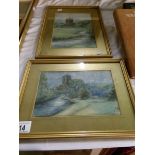 2 framed and glazed watercolour church scenes signed Nita Lewer 1914