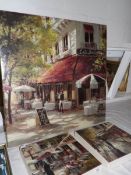1 large and 2 small Parisian cafe' scenes on canvas