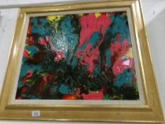 A framed oil on board abstract painting by Dorothy Lee Roberts, image 59 x 56cm,