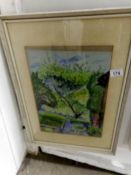 An unsigned framed and glazed watercolour