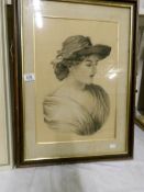 An original pencil portrait of a society lady Margaret Roden Dee, 1901, image 48 x 33cm,