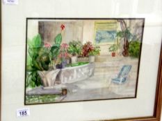 A framed and glazed watercolour garden scene, image 35 x 25cm,