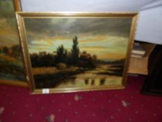 An oil on board country scene signed John Bowers 1912, image 58 x 44cm,
