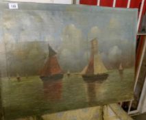 An oil on canvas of sail boats signed G D W 1937,