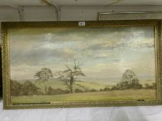 A gilt framed original oil on canvas of The Ancholme Valley by Marjorie E Burton, image 90 x 45cm,