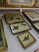 3 framed and glazed paintings on silk of birds