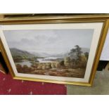 A large gilt framed and glazed country scene, print 'Glen Afric' by Wendy Reeves image 90 x 60,