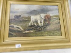An oil on canvas study of highland cattle signed E W Ellwand, 1927, image 45 x 30cm,