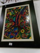 A framed abstract oil on board painting by Dorothy Lee Roberts, image 51 x 36cm,