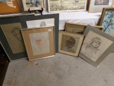 4 framed and glazed and 2 unframed painting and drawings by M Donington