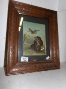 A framed and glazed coloured lithoprint of a spaniel and a woodcock, image 20 x 14cm,