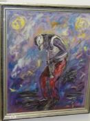 An oil on canvas modern study of a trumpeter signed H Walande '97, image 65 x 52cm,