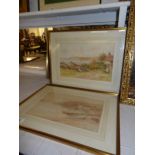 A pair of framed and glazed coastal watercolours signed Alfred Miller, images 39 x 25cm,