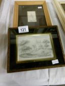 2 framed and glazed pencil drawings including one 19th century
