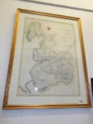 A framed and glazed coloured engraving map of Lancashire by John Cary 1789 (This issue 1805) image