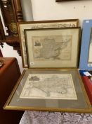 3 framed and glazed maps, Dorsetshire,