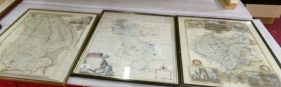 3 framed and glazed maps being Lincolnshire,