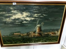 An oil on board painting of a windmill signed Penelope Douglas, image 90 x 60cm,