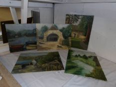5 oil paintings on board,