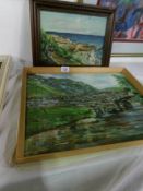 2 oils on board paintings by M Vicens 1951 and J Parton