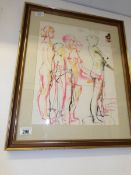 An abstract life study by Michael Kinniard, signed and dated 1977, image 45 x 35cm,