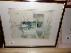 A framed and glazed watercolour of ships, signed Gillott, image 28 x 21cm,
