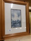 A framed and glazed watercolour, stormy seas, signed but indistinct, image 24 x 13.