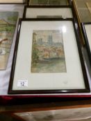 2 framed and glazed watercolours of Lincoln (some foxing) and one other