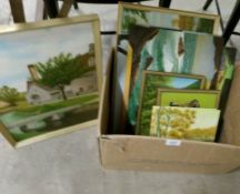 9 oil on board paintings mainly landscapes, some unframed,