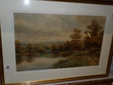 A framed and glazed watercolour 'The Arun by Sussex' signed H Lewes, image 54 x33cm,