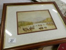 A framed and glazed watercolour, lake and mountains, signed R Lleyder, image 23.