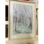 A framed and glazed forest scene watercolour signed Keith Elland, image 36 x 25cm,