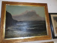 An oil on canvas seascape, 19th century, signed but indistinct image 75 x 57cm,