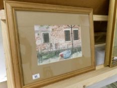 A framed and glazed watercolour Venice boat scene, signed F Yoe, image 32 x 23cm,