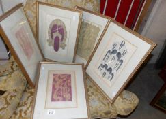 5 framed and glazed abstract watercolours attributed to Dorothy Lee Roberts