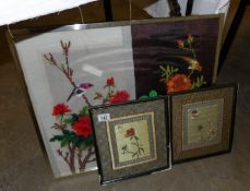 3 framed and glazed Chinese silks
