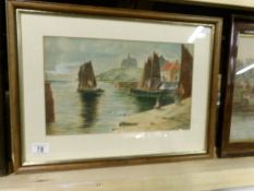 A framed and glazed watercolour harbour scene signed F C Paynter, image 36 x 23cm,