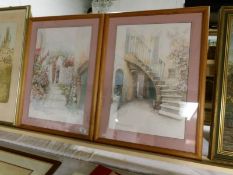 A pair of framed and glazed Continental watercolours signed M Marten, Images 58 x 38cm,