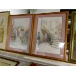 A pair of framed and glazed Continental watercolours signed M Marten, Images 58 x 38cm,